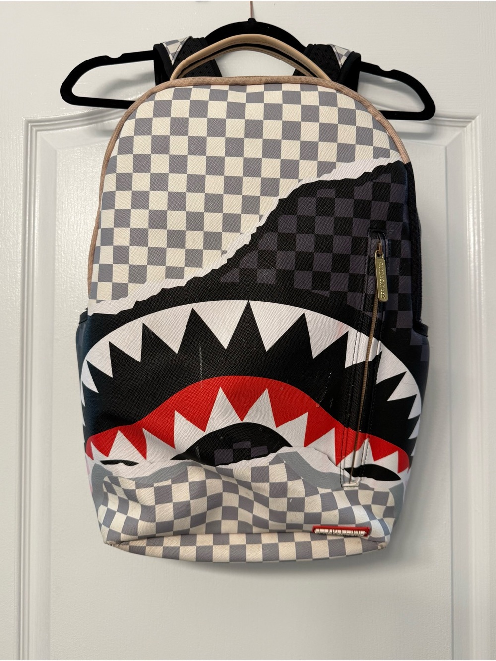 Sprayground Limited Edition Shark Mouth Checkered Backpack Gray White Stash